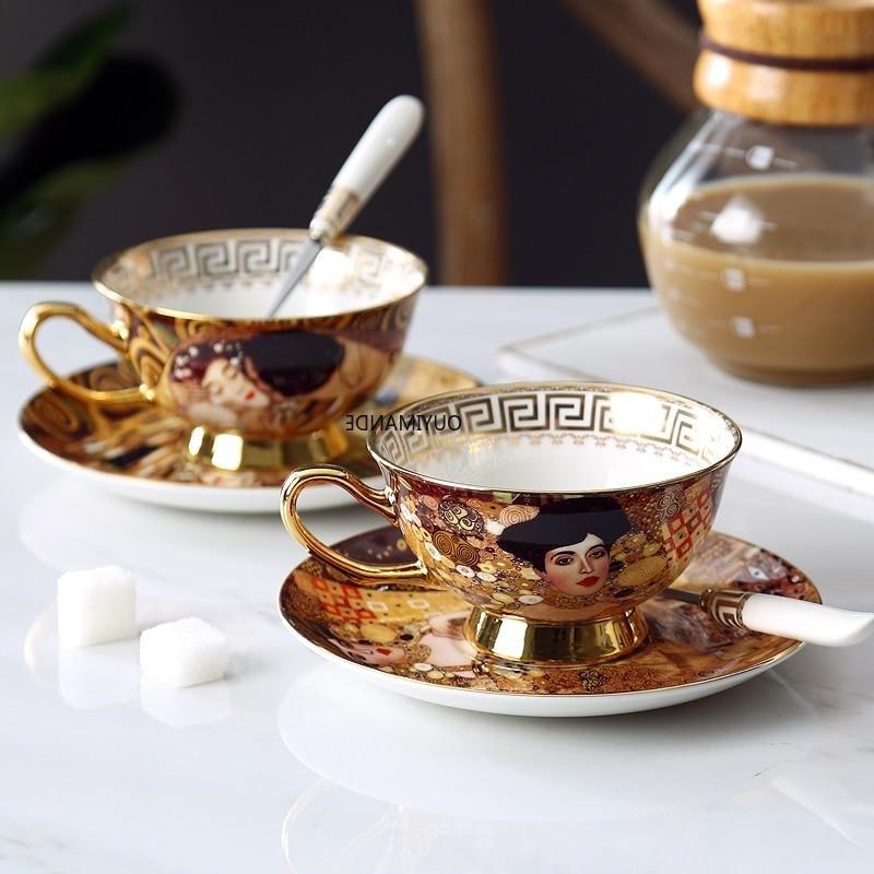 Offee Комплект чаши Густав Климт Китайски костен керамичен сервиз за ...